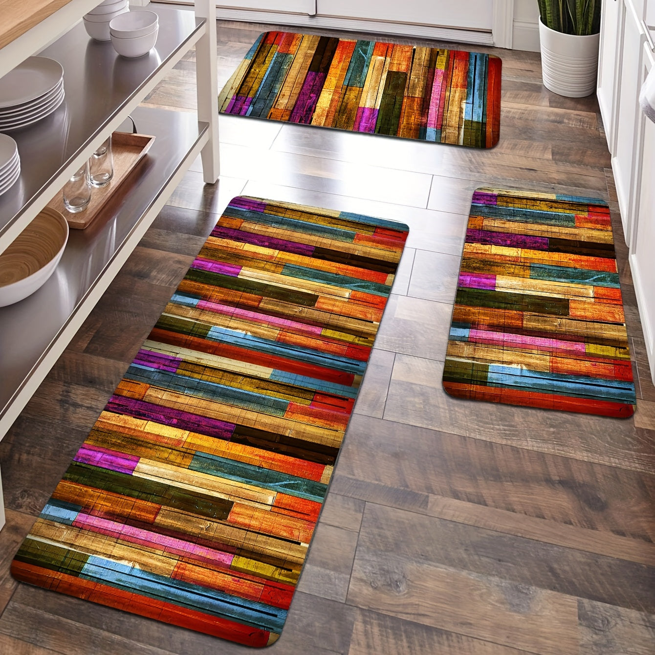 Colorful Geometric Floor Mat Non-slip Kitchen Runner Rug
