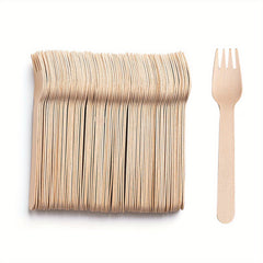 100pcs Wooden Tableware Set Disposable Fork Spoon Western Steak Cutlery