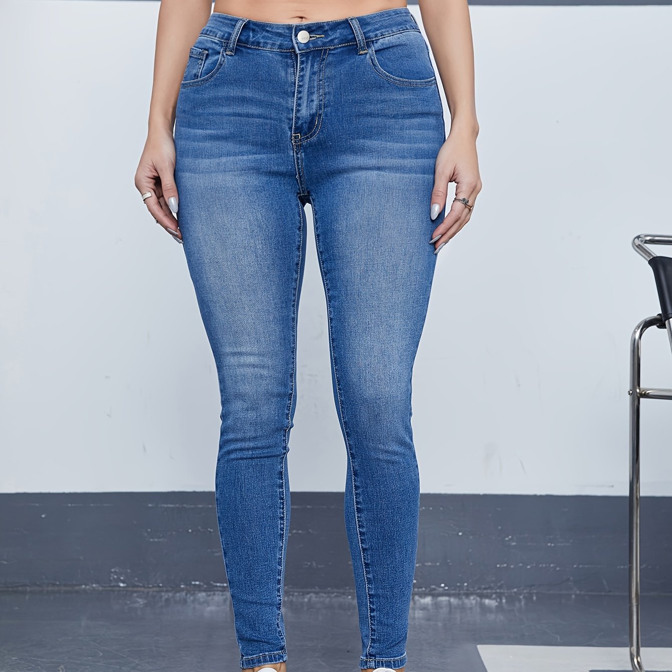 Washed Button Fly Skinny Jeans