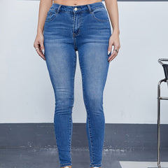 Washed Button Fly Skinny Jeans
