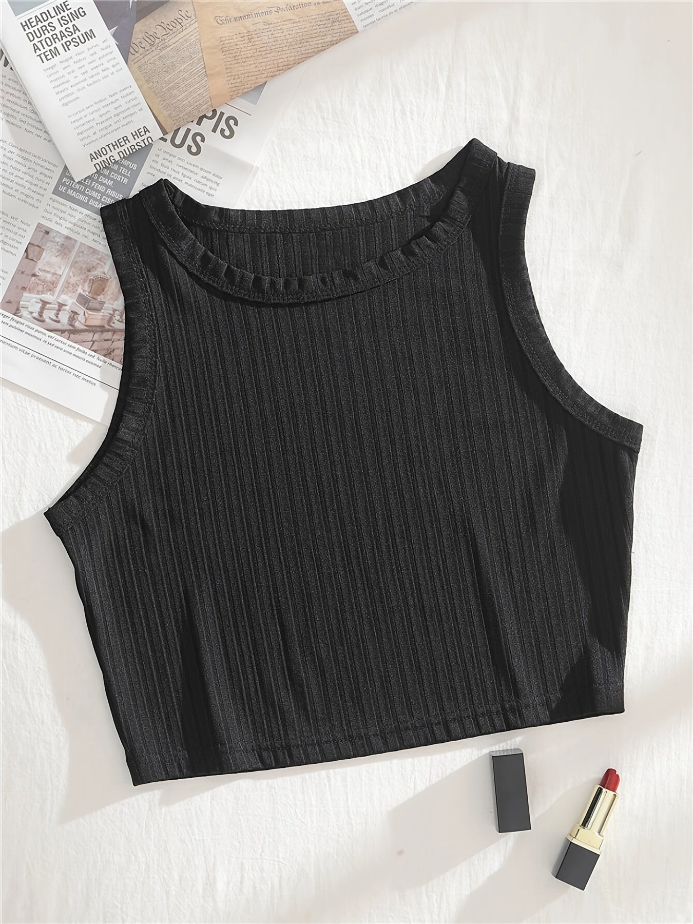 Ribbed Knit Summer Crop Top Y2K Sleeveless Solid Casual Top Women's Clothing