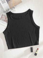 Ribbed Knit Summer Crop Top Y2K Sleeveless Solid Casual Top Women's Clothing