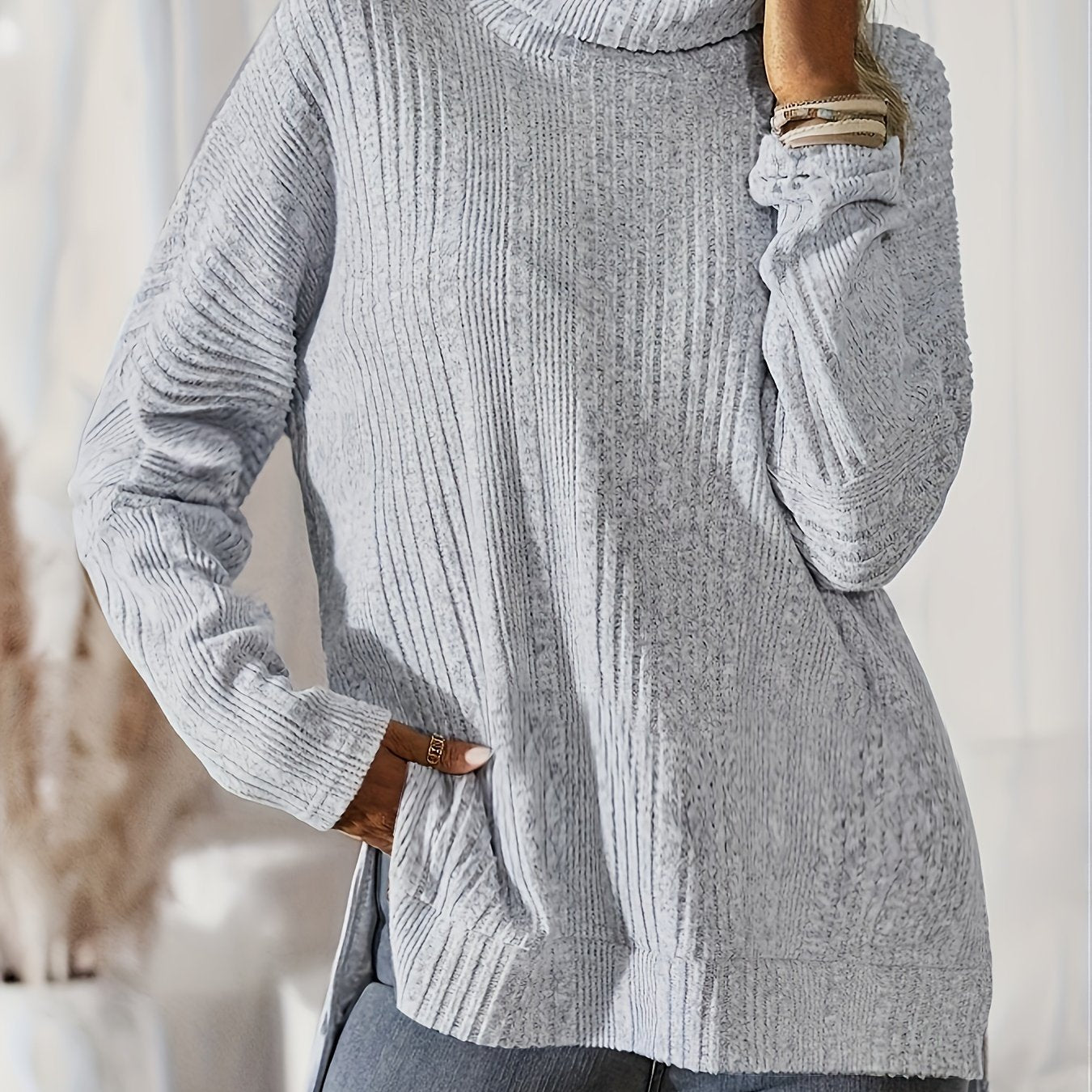 Solid Ribbed Turtle Neck Sweater