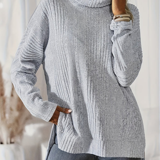 Solid Ribbed Turtle Neck Sweater