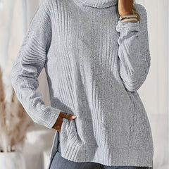 Solid Ribbed Turtle Neck Sweater
