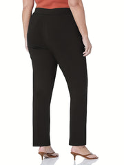 Women's Plus Solid High Rise Straight Leg Trousers With Pockets