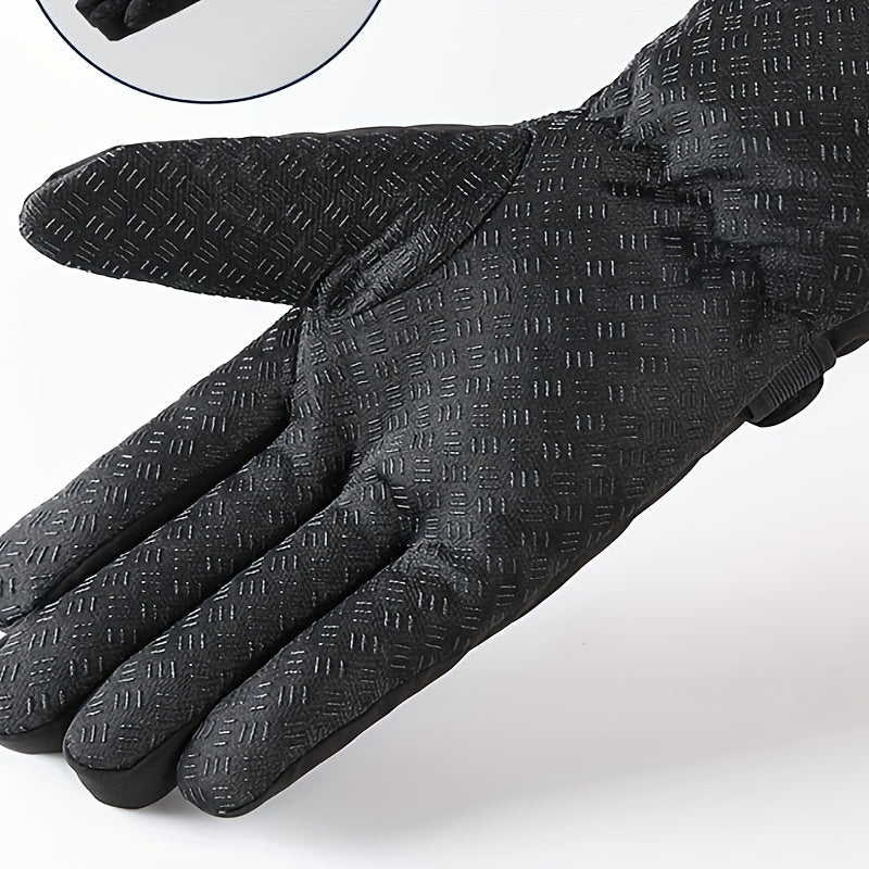 Men's Winter Velvet Padded Waterproof Warm Gloves for Outdoor Activities