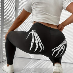 Women's Plus Size Skull Print Halloween Leggings