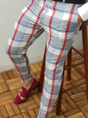 Vintage Style Stretch Dress Pants Men's Casual Plaid Slacks for Business Party
