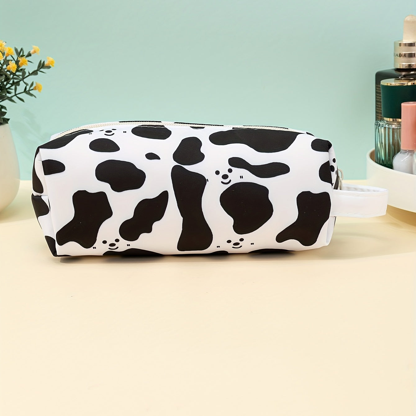 Smiling Face & Cow Print Makeup Bag Pencil Case