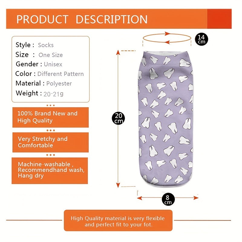3D Teeth Print Socks Low Cut Women's Stockings