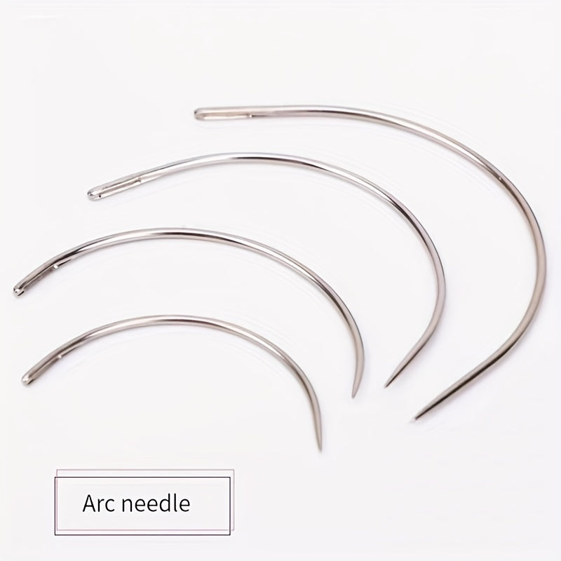4pcs Silvery Big Eye Hand Sewing Needles For Craft Curved Needle Doll Repair