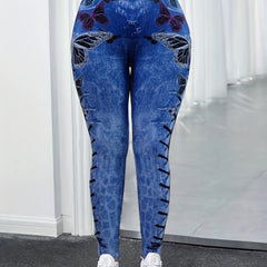 Butterfly Print Jeggings High Waist Slim Fit Long Length