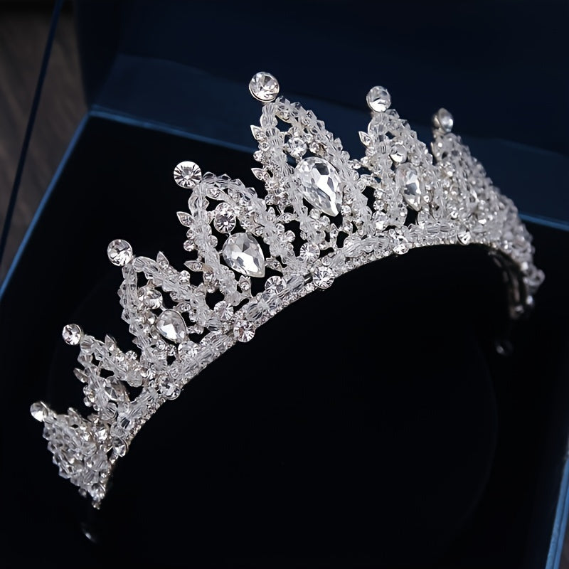 Silver Rhinestone Tiara Bridal Wedding Crystal Crown Bead Princess Tiara