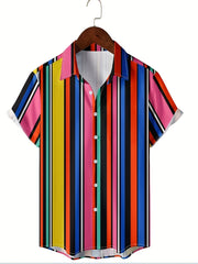 Colorful Stripes Print Men's Short Sleeve Shirt for Beach Summer