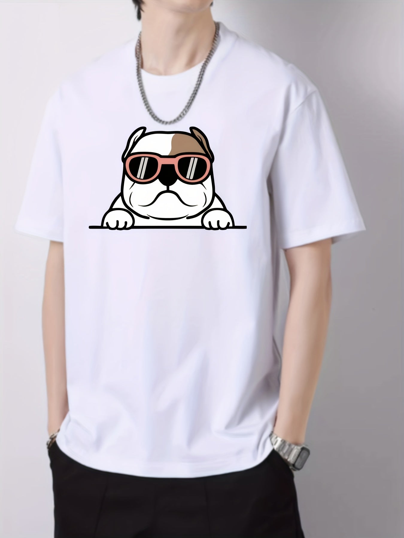 Men's Dog Head Pattern Short Sleeve T Shirt for Spring Summer