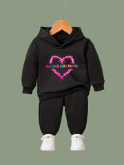 Kid's Cartoon Heart & Letter Print Outfit Hoodie & Pants Set