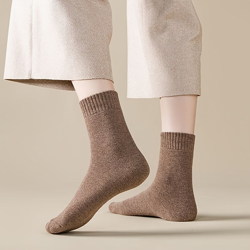 Chunky Knit Crew Socks Warm Winter Cotton Blend Women's Stockings
