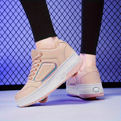 Girl's Roller Shoes Comfy Detachable Wheels Lace Up Skate Sneakers