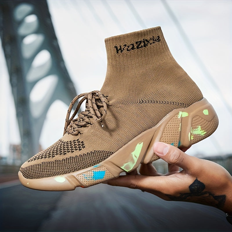 Men's High Top Breathable Sock Shoes Lace Up Woven Knit Sneakers