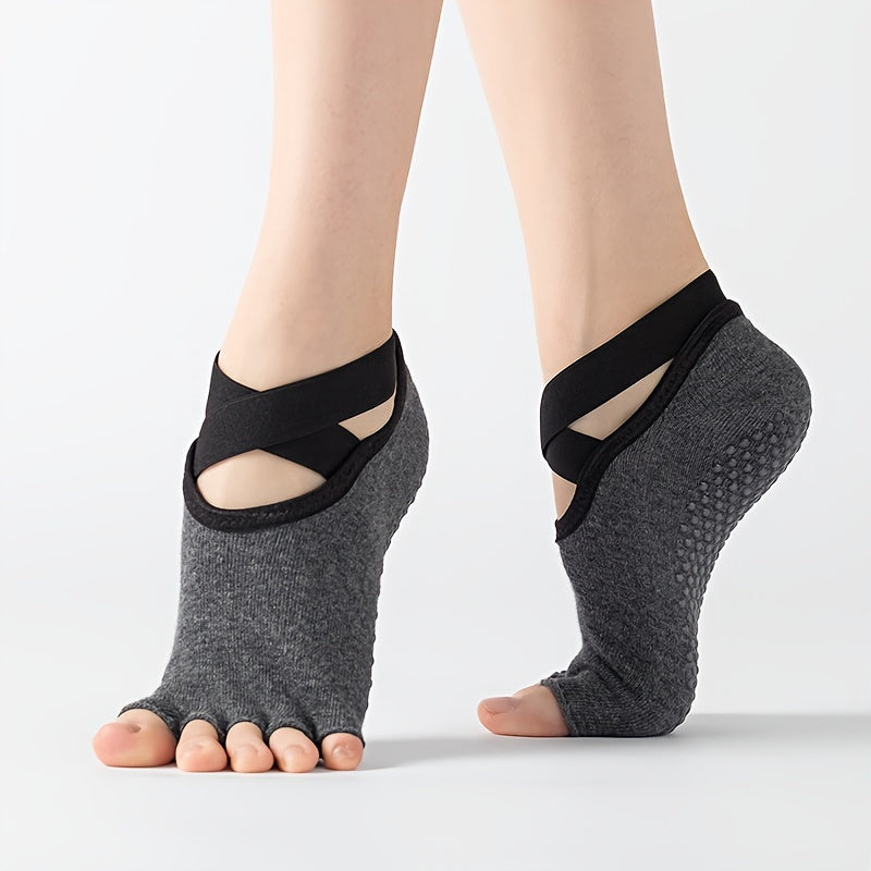 Women's Open Toe Yoga Socks Non Slip Cross Strap Sports Socks