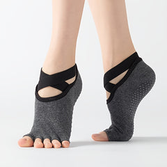 Women's Open Toe Yoga Socks Non Slip Cross Strap Sports Socks