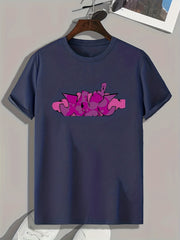 Purple Letters Print Men's Graphic T-shirt for Summer
