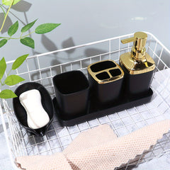 5pcs Bathroom Accessory Set: Lotion Dispenser, Soap Dish, Toothbrush Holder, Cup