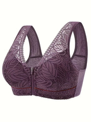 Contrast Lace Wireless Bra Zipper Straps Lingerie
