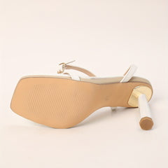Women's Square Toe High Heel Sandals with Buckle Strap