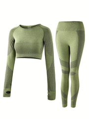Yoga Workout Set Crop Top & High Waist Leggings Women's Activewear