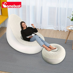 Inflatable Deck Chair With Ottoman Foldable Lounger Sofa