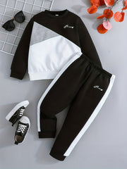 Toddler Boys Block Letter Long Sleeve Pullover Top Pants Set