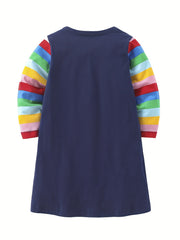 Girls Colorful Planet Print Long Sleeve Casual Dress