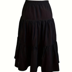 Ruched Elastic Waist Midi Skirt