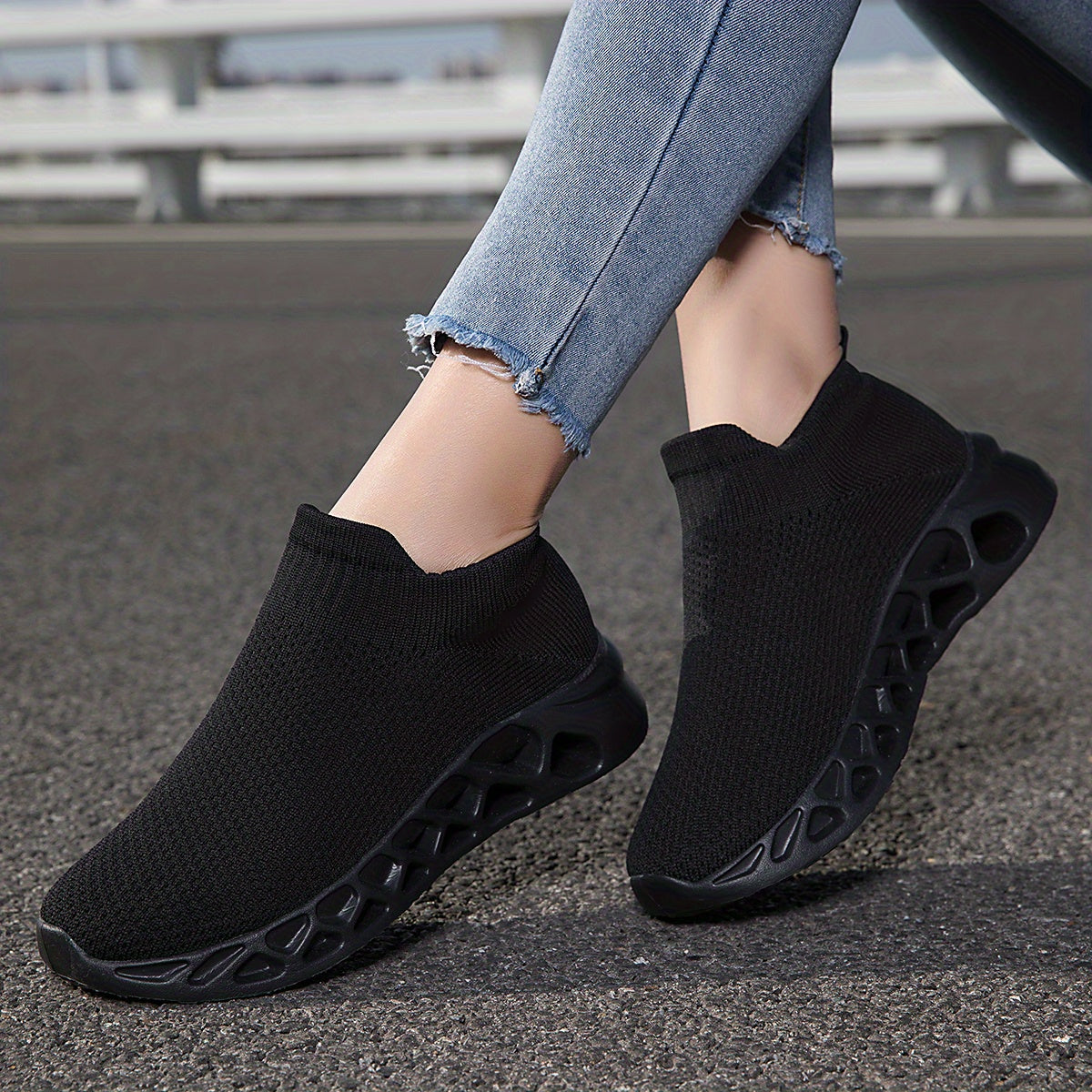 Women's Breathable Knit Sneakers Lightweight Slip On Shoes