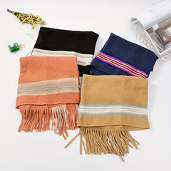 Cashmere Shawl Striped Fringe Shawl Wraps Warm Cape Women