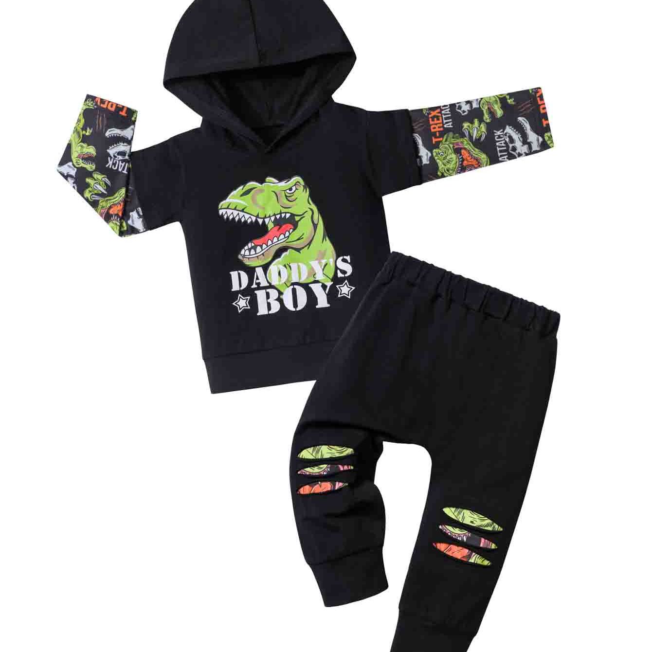 Dino Print Hoodie & Sweatpants Set for Kids
