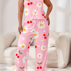 Women's Daisy & Cherry Print Pajama Set