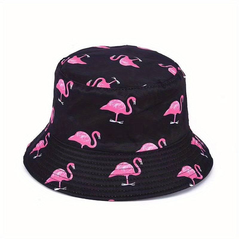 Foldable Flamingo Print Bucket Hat Lightweight Fisherman Cap for Women