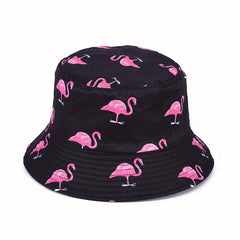 Foldable Flamingo Print Bucket Hat Lightweight Fisherman Cap for Women
