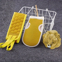 3pcs Exfoliating Bath Towel Set Gloves Flower Ball Back Scrubber Loofah Sponge