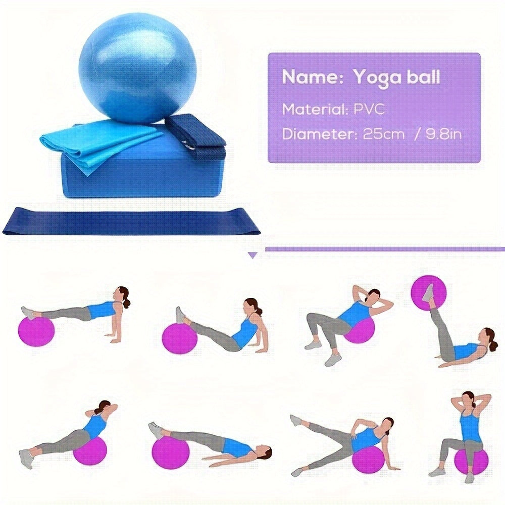 5pcs Yoga Pilates Set: Ball, Block, 3 Tension Belts - Fitness Equipment