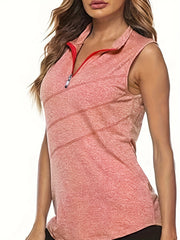 Women's Sleeveless Golf Tennis Polo Shirt Zip Up Tank Top