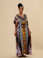 Boho Style Cover Up Dress V Neck Loose Fit Split Beachwear Kaftan