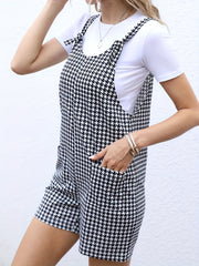 Houndstooth Print Dual Pockets Romper Jumpsuit