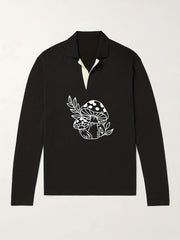 Men's Mushroom Pattern Knit Polo Shirt
