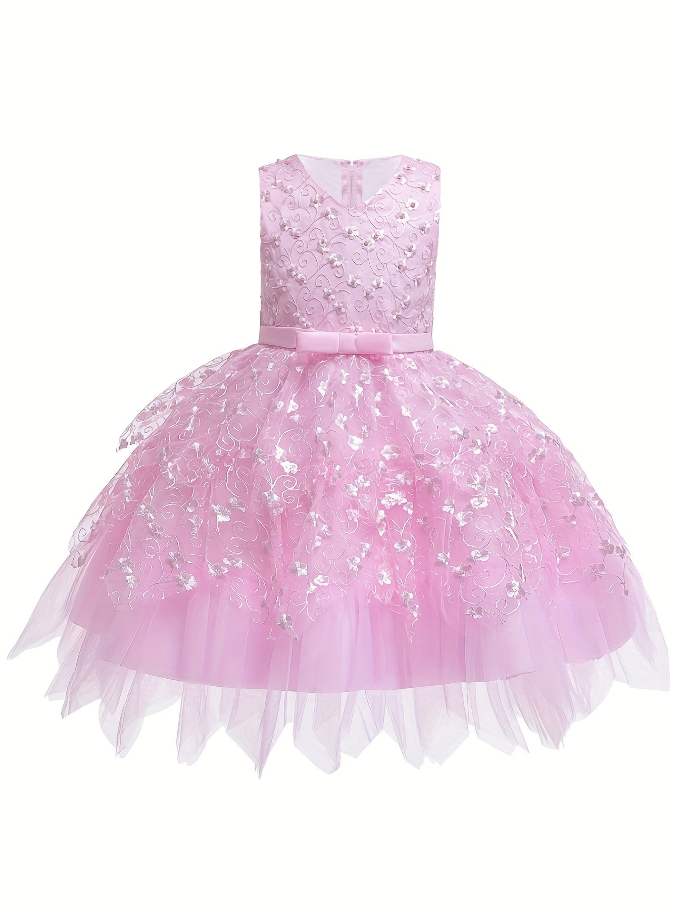 Girl's Sleeveless Beaded Embroidery Puffy Dress