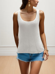 Solid Crew Neck Knitted Tank Top Sleeveless Casual Summer Women's Top