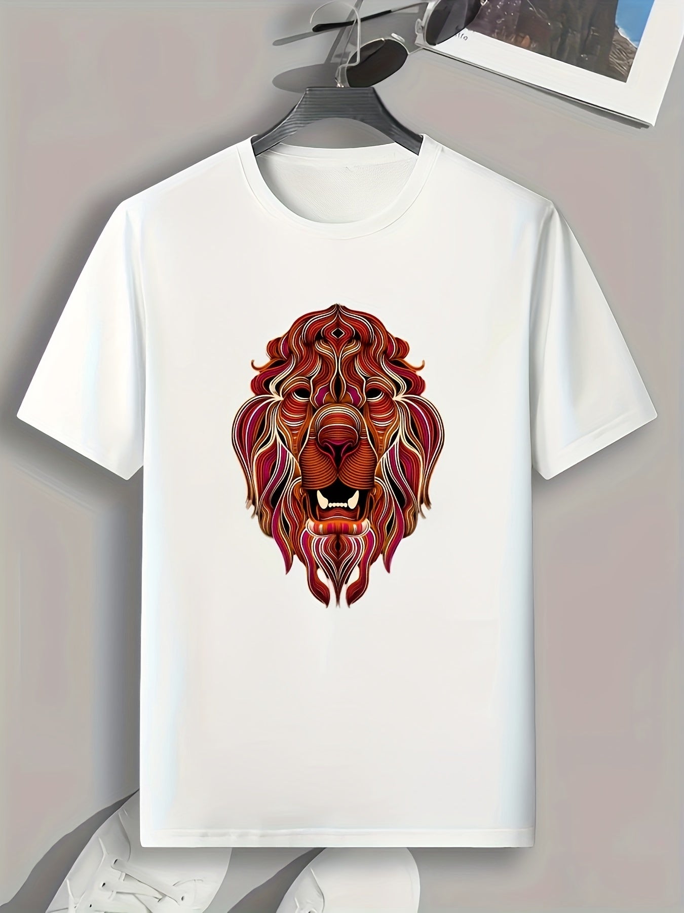 Lion Pattern Print Men's Sports T-shirt